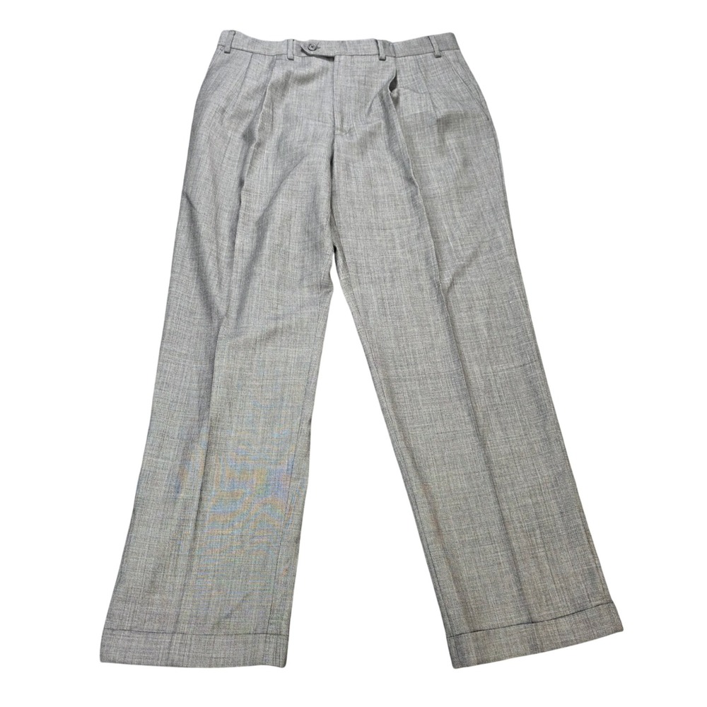 W.H. Belk Wool Pleated Cuffed Dress Pants Men's Size W36 L30 Gray Slacks